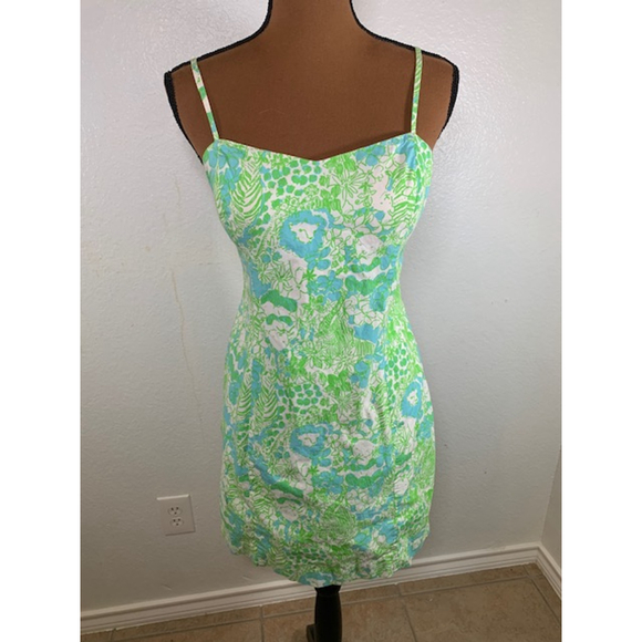 PRICE DROP! Women's Lilly Pulitzer Dress, Size 4, Green & Blue Floral Tropical - Picture 4 of 5